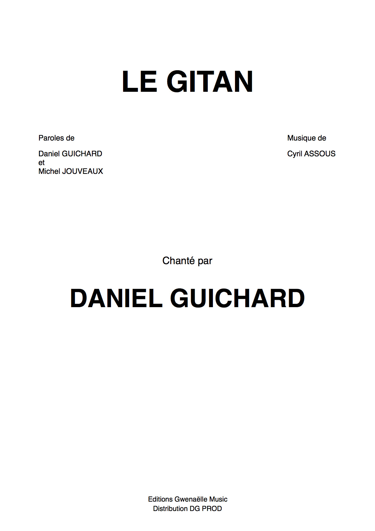 Partition Le Gitan La Boutique De Daniel Guichard